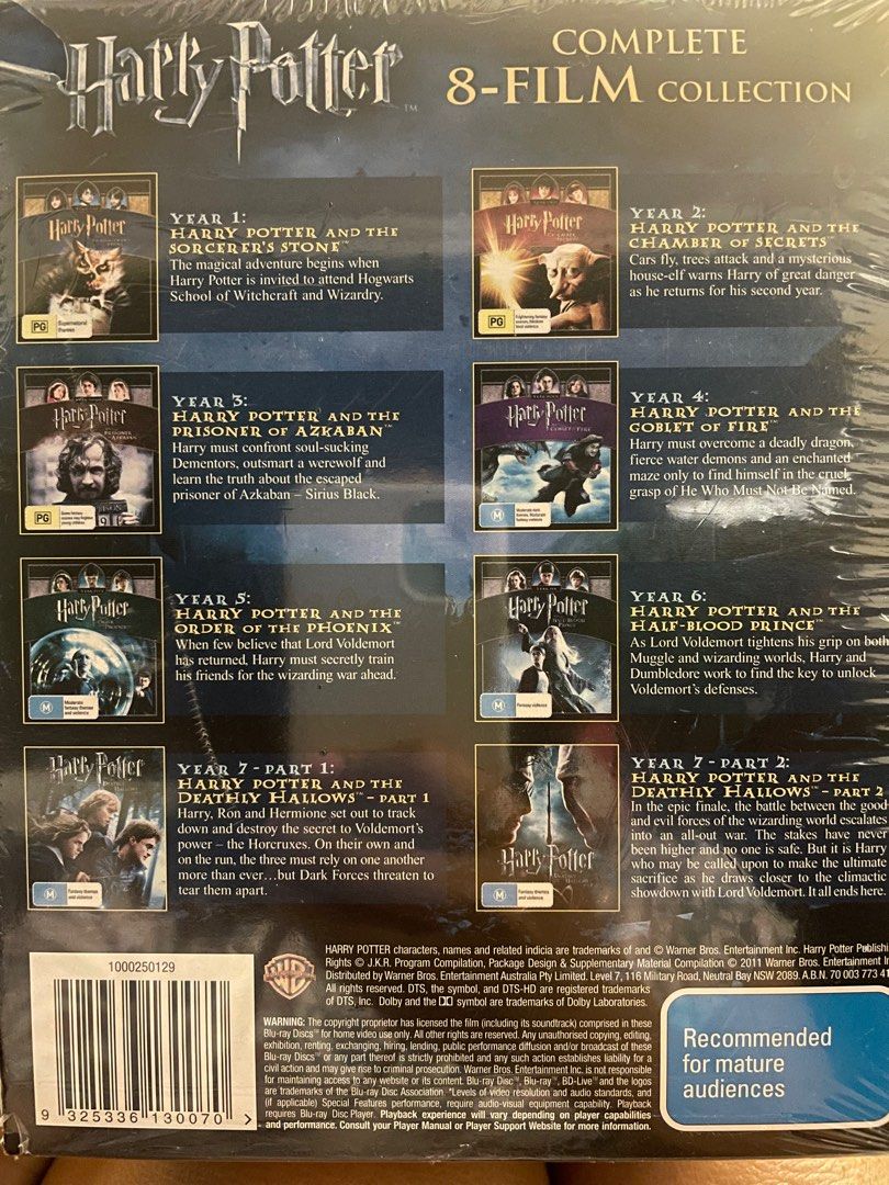 Harry Potter blue ray DVD set,