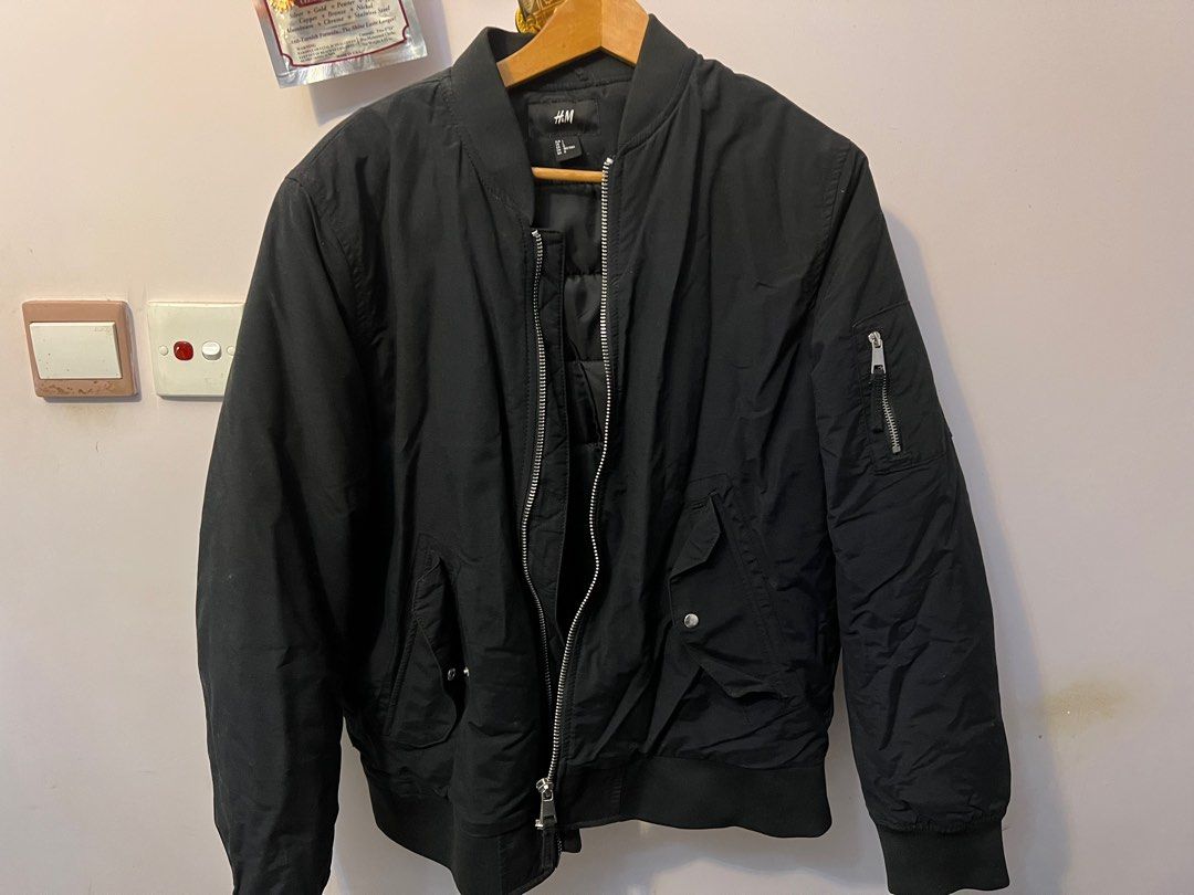 H&M 黑色MA1 jacket, 男裝, 外套及戶外衣服- Carousell