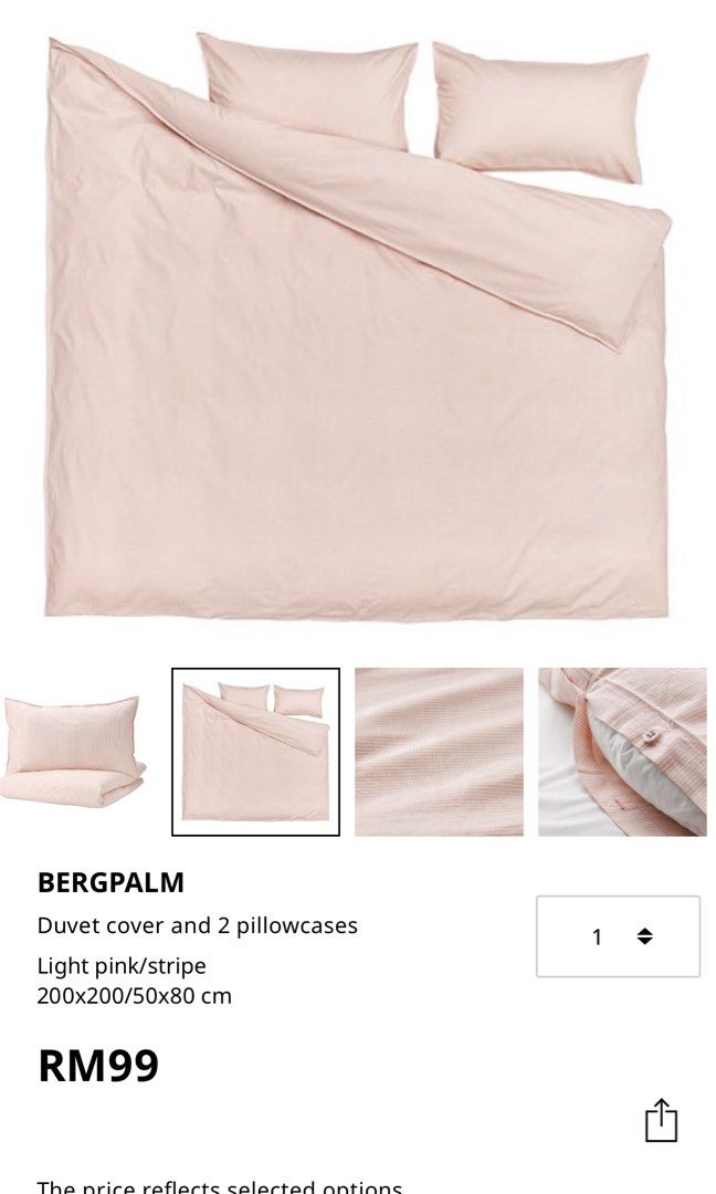 BERGPALM duvet cover and pillowcase(s), light pink/stripe, Full