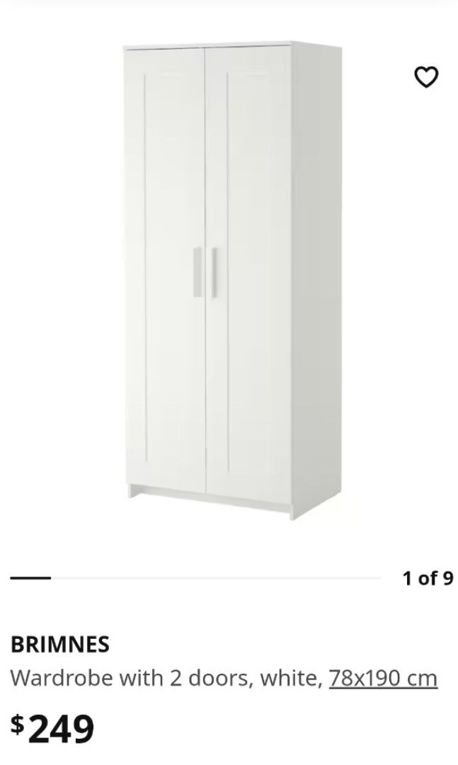 IKEA BRIMNES Wardrobe last pick up date 8 Jan, Furniture & Home