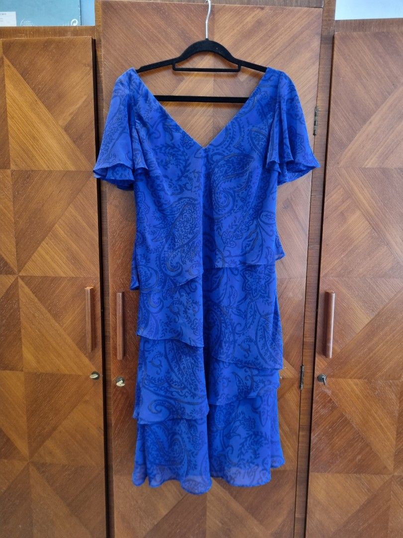 dress embroidered flowers Black Floral Starlight Midi Steel Blue Azazie Luxi Mother Size:FR48 - US16 - UK20