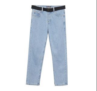 Light Blue / Acid Wash Denim Jeans Slim Fit Korean Pants