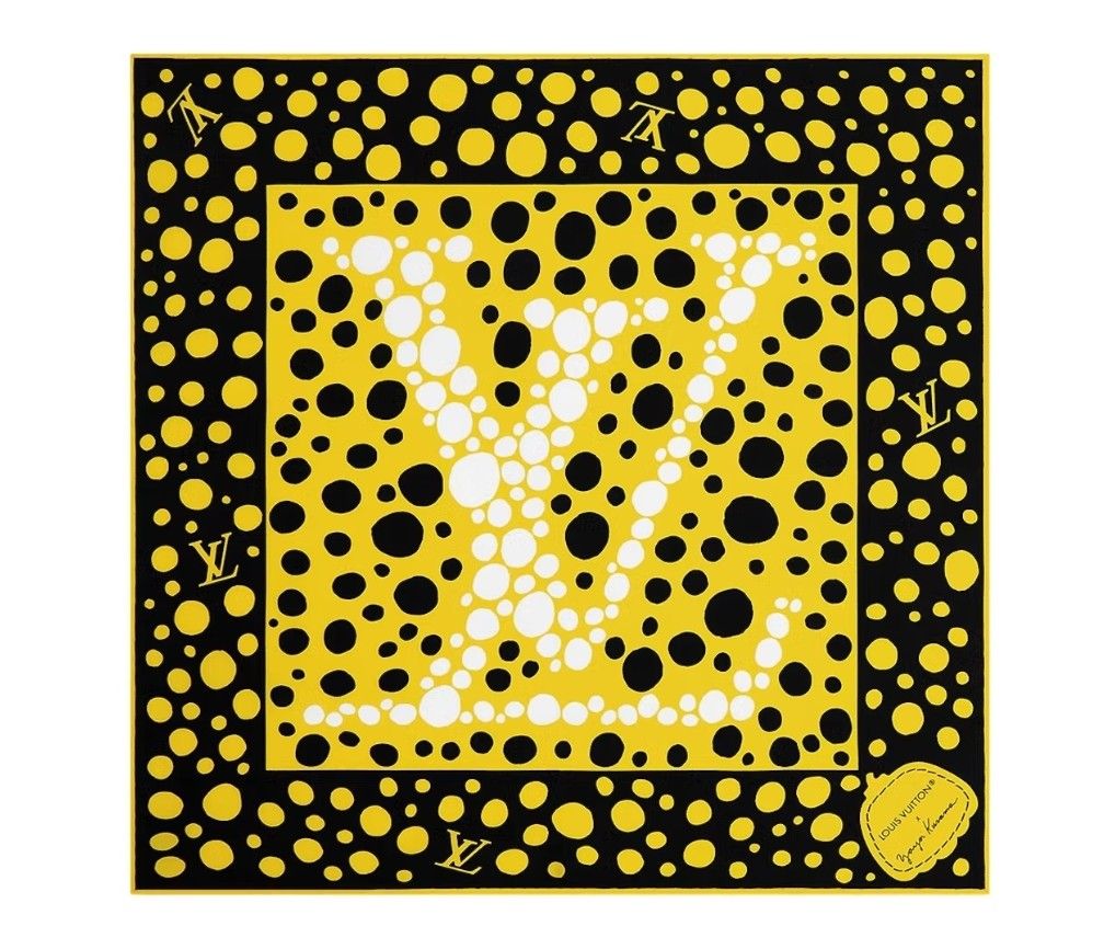 Louis Vuitton x Yayoi Kusama Infinity Dots Square 45 yellow black silk  scarf LV x YC LVxYC