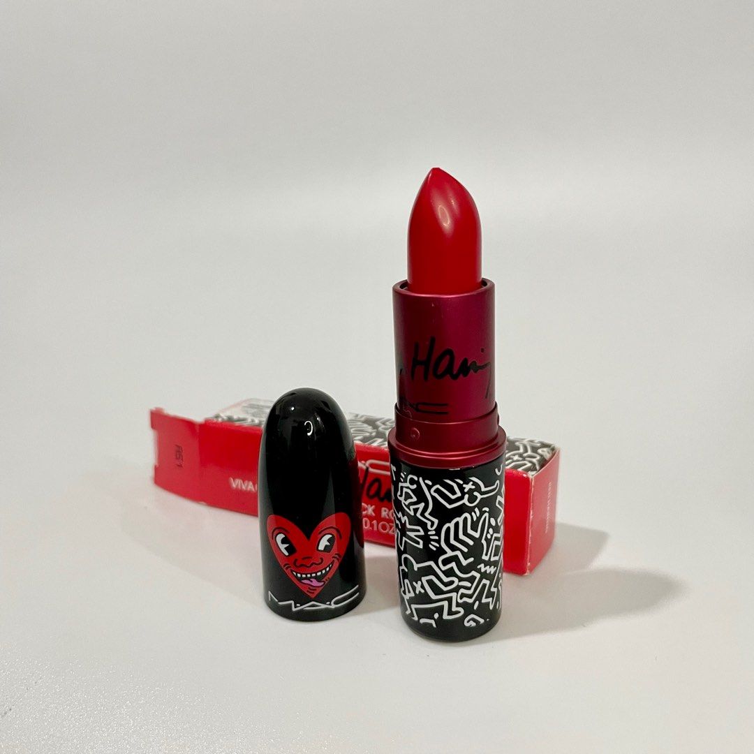 MAC Viva Glam x Keith Haring Lipstick (Authentic) (Category: Makeup) located in Manila. Submitted by dr.jean (Listing ID 1207528694, Image 1). Description: Shade: Red Haring Authentic. Check photo of box Retails at Php1200++ RFS: Decluttering .