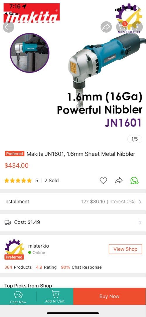 Makita JN1601, 1.6mm Sheet Metal Nibbler, Furniture & Home Living, Home