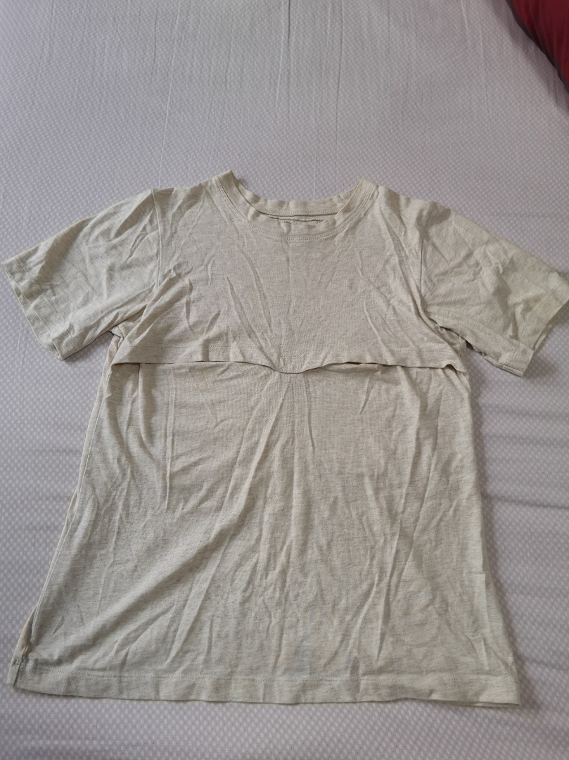 Maternity Nursing breastfeeding light cream colour tshirt top size M