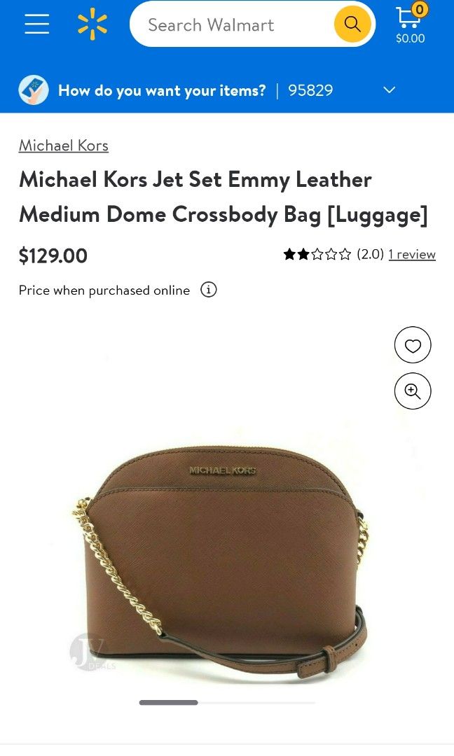 Michael+Kors+Jet+Set+Emmy+Leather+Dome+Crossbody+Bag+Medium+-+Brown for  sale online