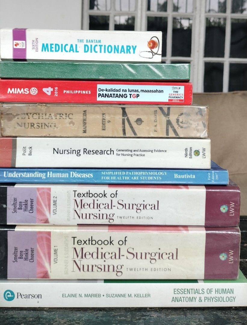 NURSING BOOKS (Category: Textbooks) located in Legazpi City. Submitted by sushimstr (Listing ID 1207443001, Image 1). Description: ANAPHY BOOK - 550 pesos (SOLD) MED SURG - Vol 1 & 2 ( 1,100 pesos) (SOLD) UNDERSTANDING HUMAN DISEASE - Note: This book helped me in doing my pathophysiology during case study - 250 pesos NURSING RESEARCH - 300 pesos PSYCHIATRIC NURSING - 180 pesos (SOLD) NURSES GUIDE IN COMMUNICABLE DISEASE NURSING (100% need to for 