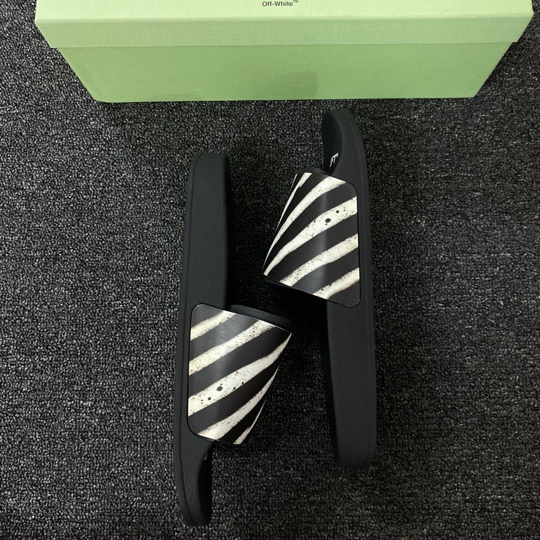 Off White Stripe Slide Sandal Men s Fashion Footwear Flipflops