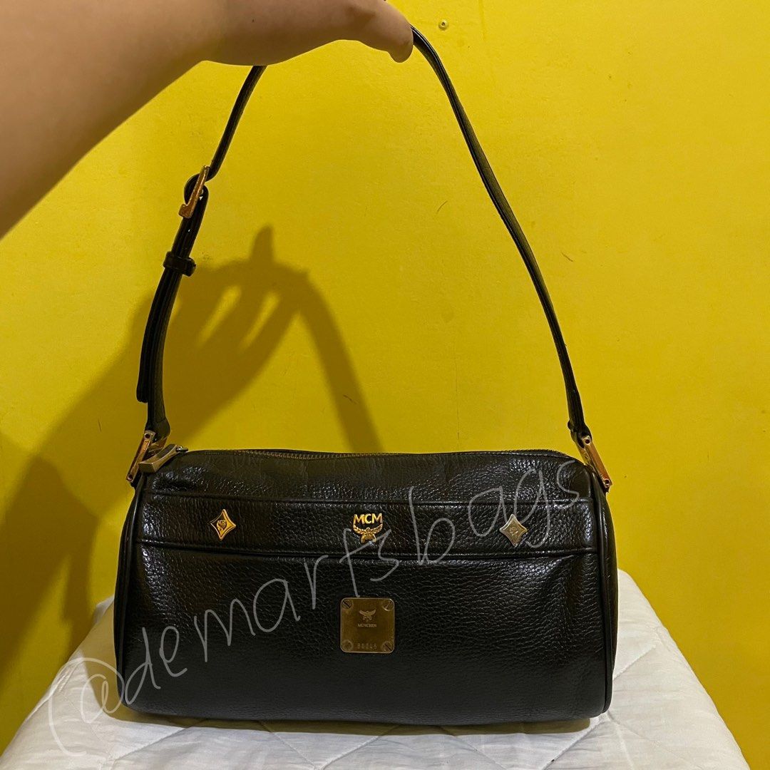 MCM black nylon/leather shoulder bag- original germany, Luxury, Bags &  Wallets on Carousell