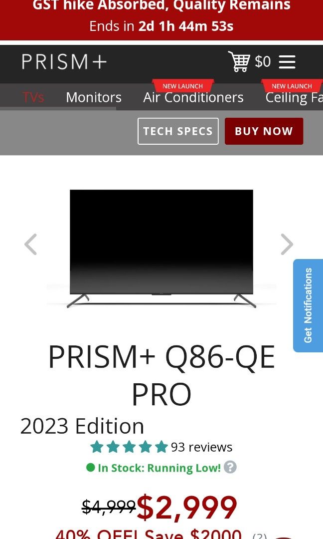 Prism q86 tv, TV & Home Appliances, TV & Entertainment, TV on Carousell