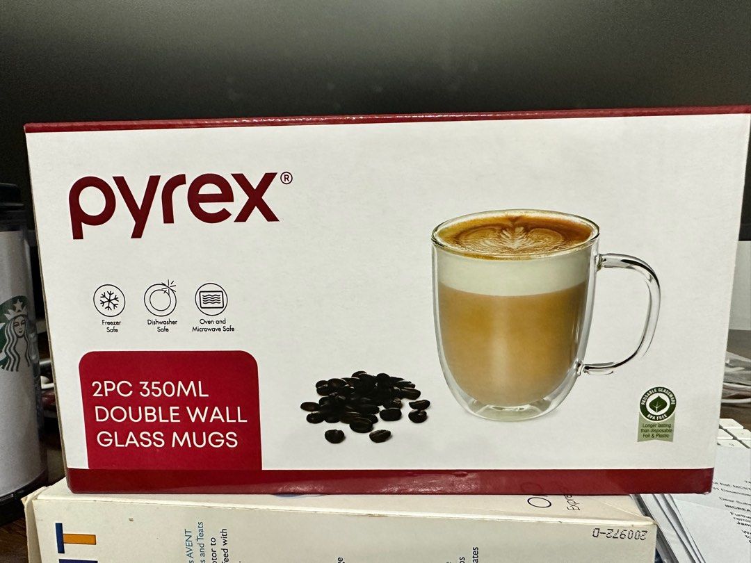 Pyrex Double Wall Glass Mugs, Furniture & Home Living, Kitchenware