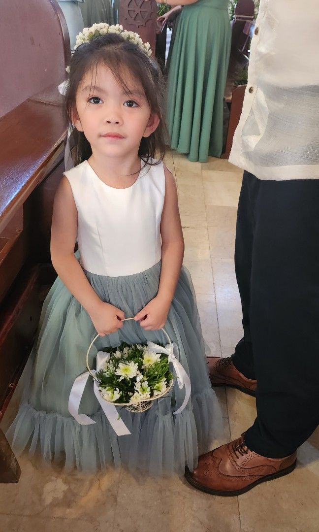 Sage Green Flower Girl Gown, Babies & Kids, Babies & Kids Fashion on