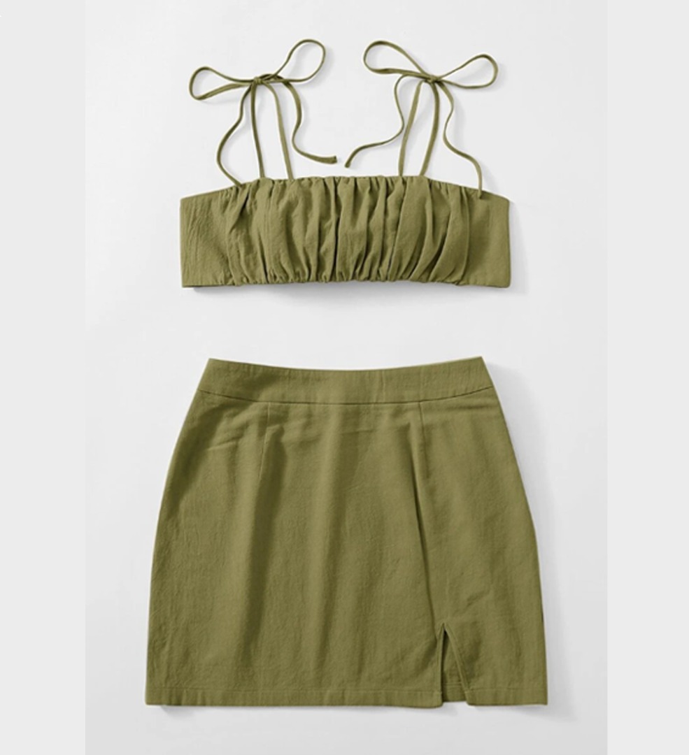Wenrine Womens Army Green Casual Sleeveless 2 Piece Skirt Sets main image 1