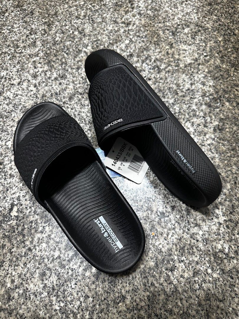 Skechers Grey/Black Hyper Slide Mens Slide In Sandal - Style ID: 229040