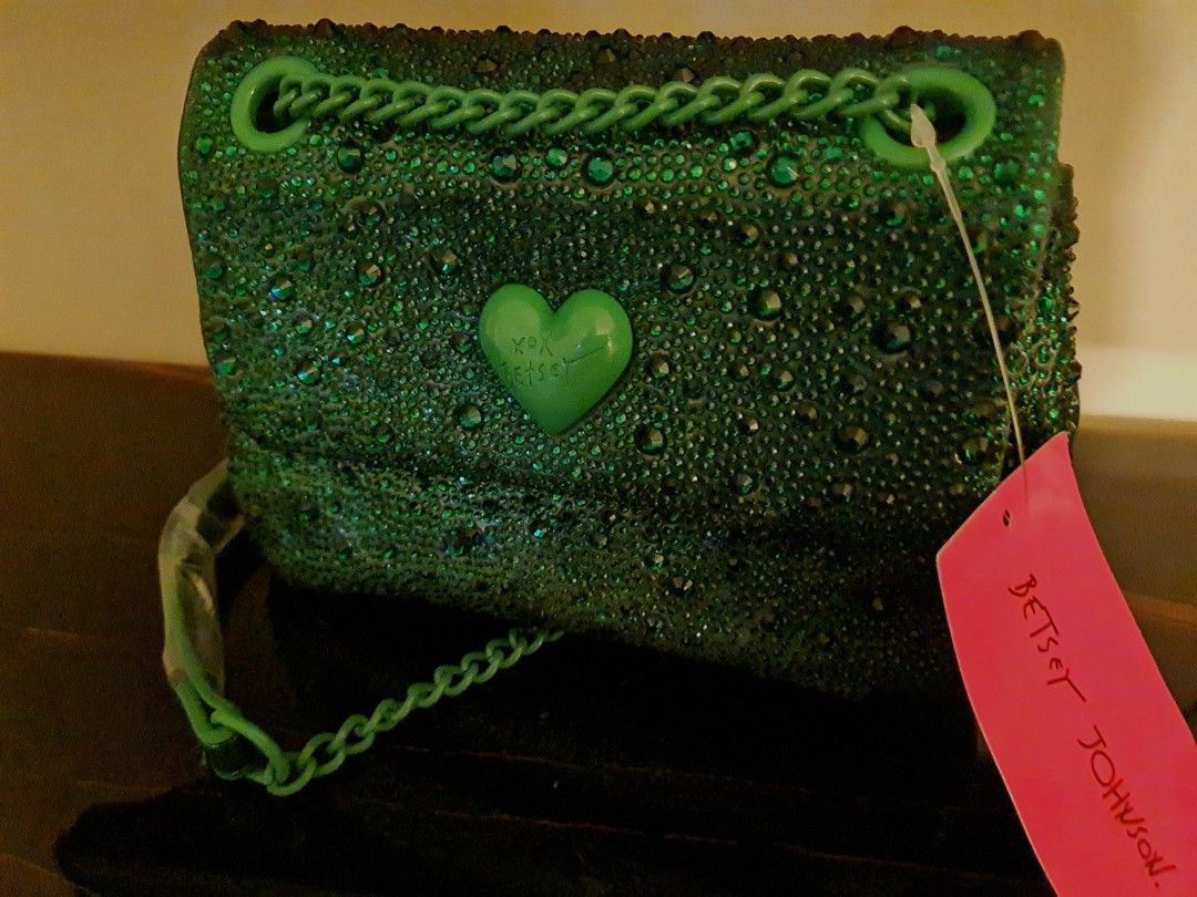 Sparkling Emerald Green Rhinestones Sling Bag, Luxury, Bags & Wallets