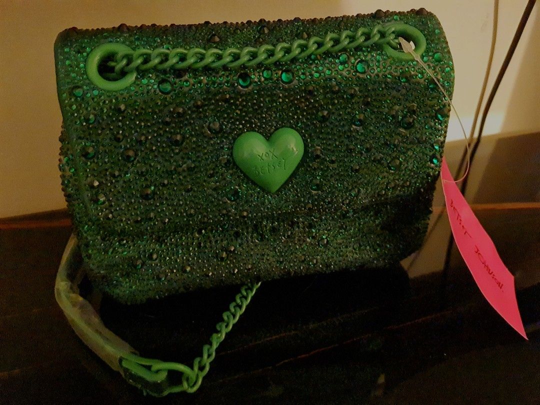 Sparkling Emerald Green Rhinestones Sling Bag, Luxury, Bags & Wallets