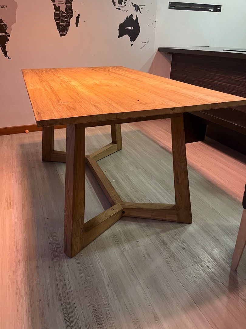 Solid Wood Dining Table (Category: Tables & Sets) located in Singapore. Submitted by hudame (Listing ID 1207455714, Image 3). Description: Condition 9/10 Six seater dining table Originally priced at $1000+ Suitable for outdoor as well Measurements in cm: 160 by 90 by 79 (Breadth x Depth x Height) Buyer to arrange own transport .