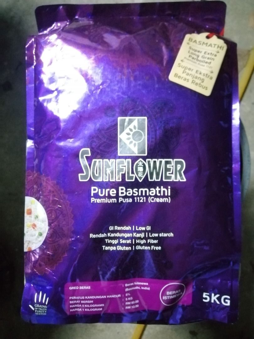Sunflower Pure Basmathi (Premium Pusa) 5KG, Food & Drinks, Rice ...