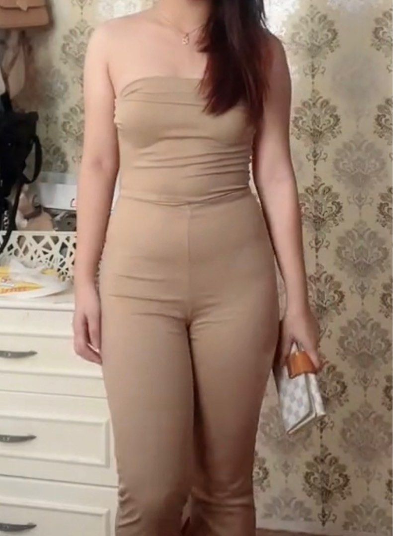 Beige backless jumpsuit