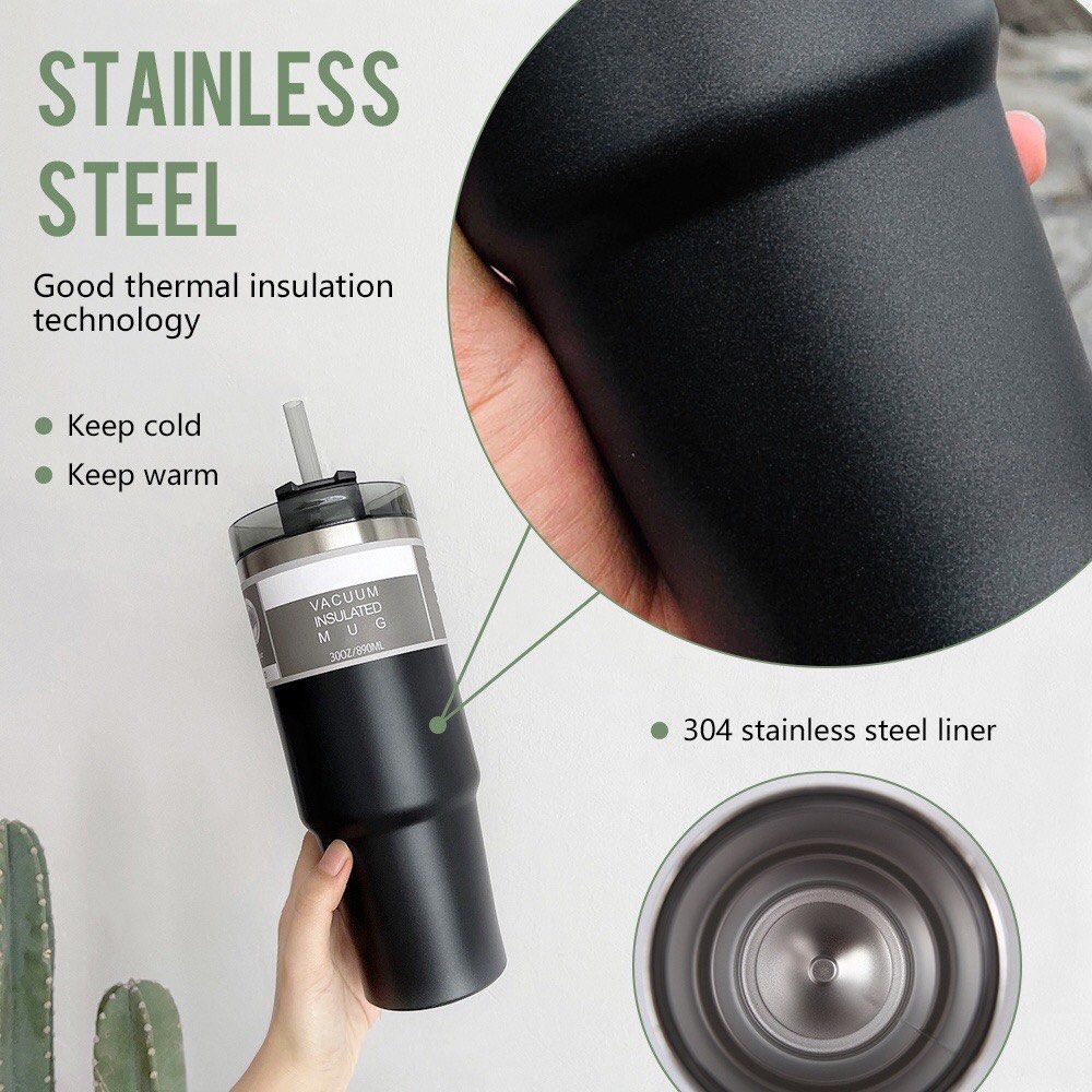 Thermos Cup Stainless Steel Vacuum Tumbler with Straw Water Bottle