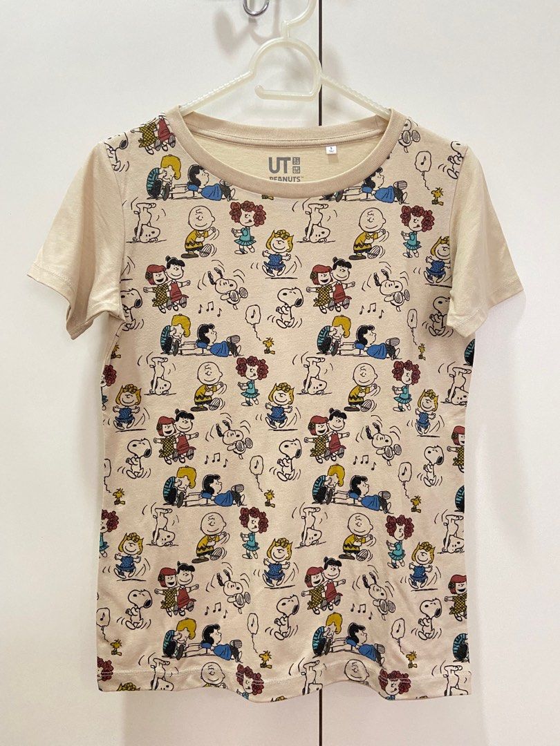 Uniqlo Snoopy/Peanuts Shirt (Light Brown), Women's Fashion, Tops
