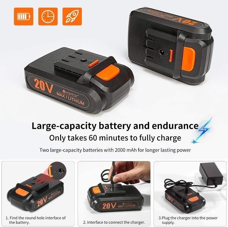 V VONTOX Cordless Drill/20V MAX Power Drill Battery Pack 20V