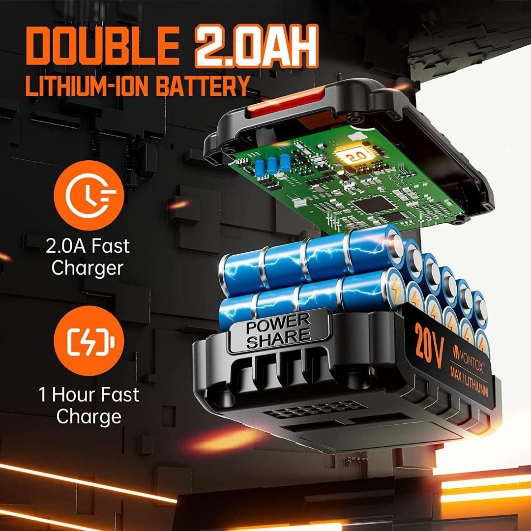 V VONTOX Cordless Drill 20V MAX Power Drill Battery Pack 20V Photography Photography Accessories Batteries Chargers on Carousell