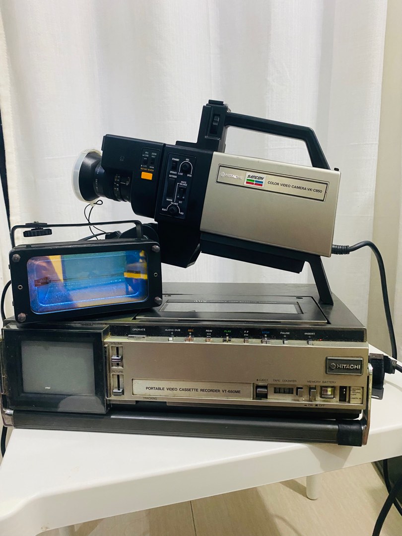Vintage hitachi color video camera and portable video cassette recorder