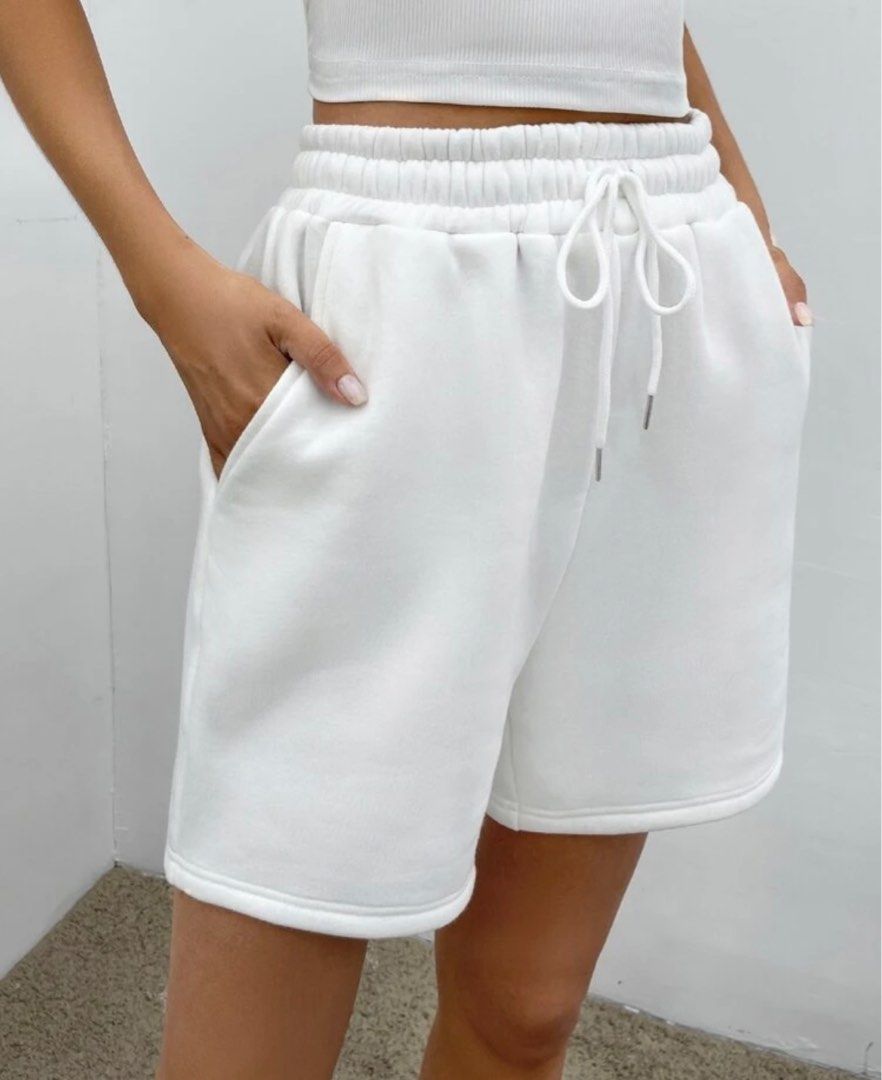 white sweatshorts