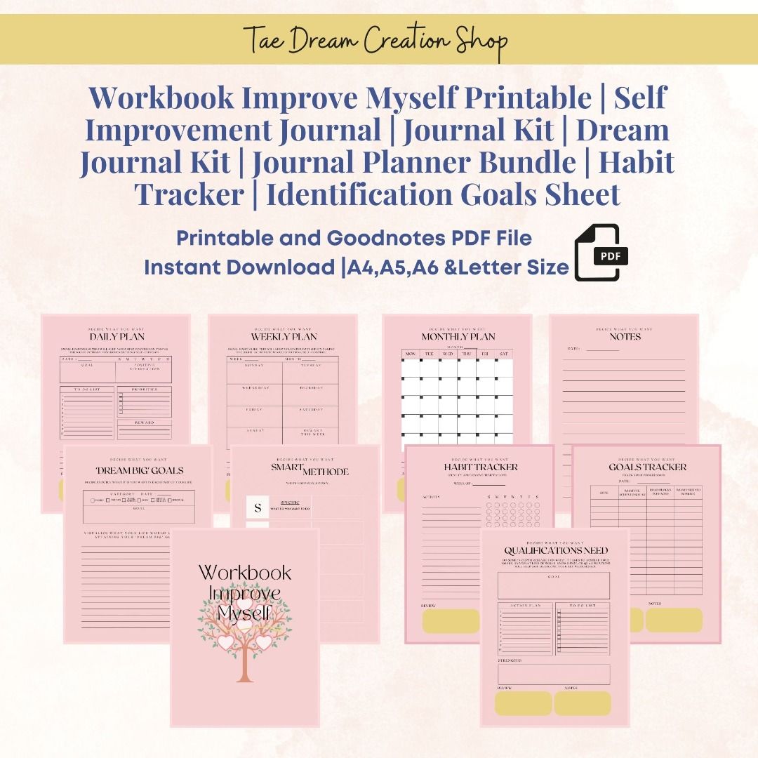 Workbook Improve Myself Printable Self Improvement Journal Journal