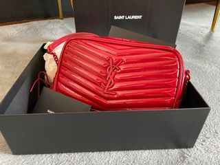 YVES SAINT LAURENT Mini Lou Grain De Poudre Camera Bag Red