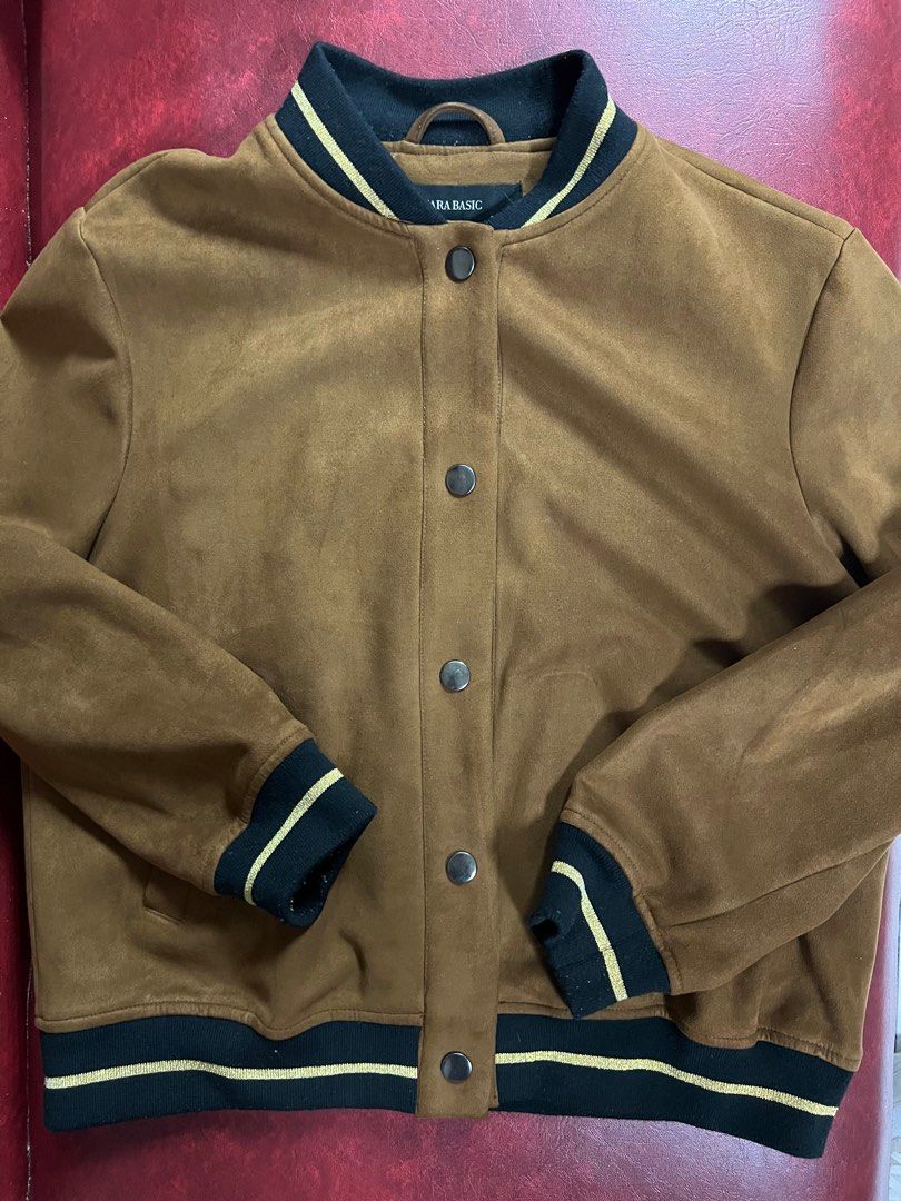 Zara bomber varsity jacket brown, Men's Fashion, Coats, Jackets and