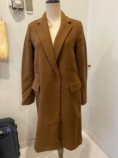 Zara Brown Khaki 80% Wool Long Coat Jacket