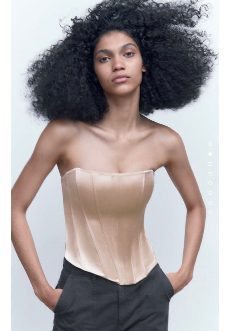 Zara satin corsetry inspired top - beige pink, Women's Fashion, Tops,  Sleeveless on Carousell