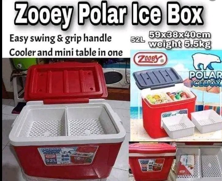 52L Zooey Polar Ice Box (Category: Food Organization & Storage) located in Quezon City. Submitted by uno_store (Listing ID 1207745421, Image 2). Description: !! BODEGA ALL OUT SALE !! OPEN FOR BULK ORDERS Wholesale/Retail/Supplier 100%LEGIT 52L P 1950 45L P1890 PM for orders and deliveries po +639669963543.