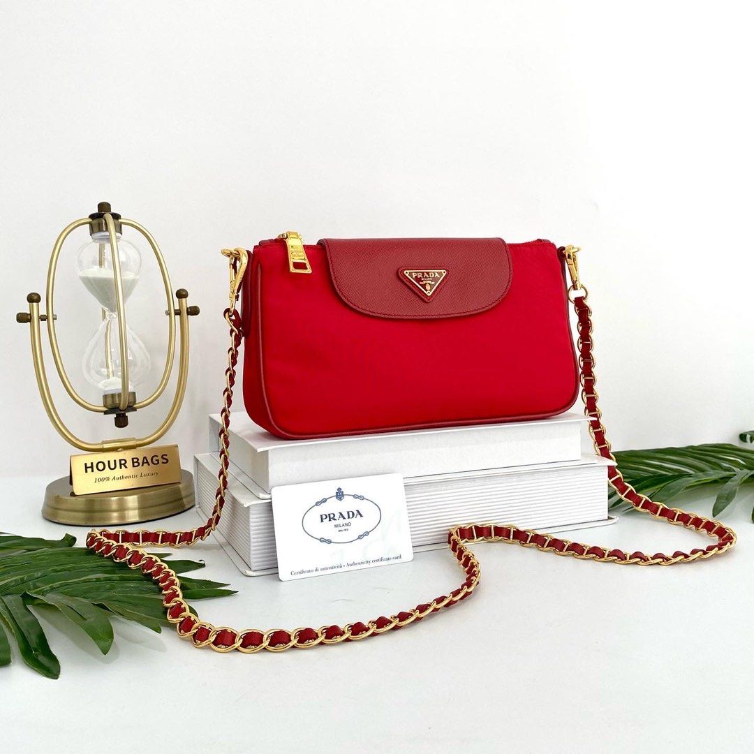 ?% Authentic Prada Red Cherry Tessuto Nylon Crossbody Bag, Luxury, Bags &  Wallets on Carousell