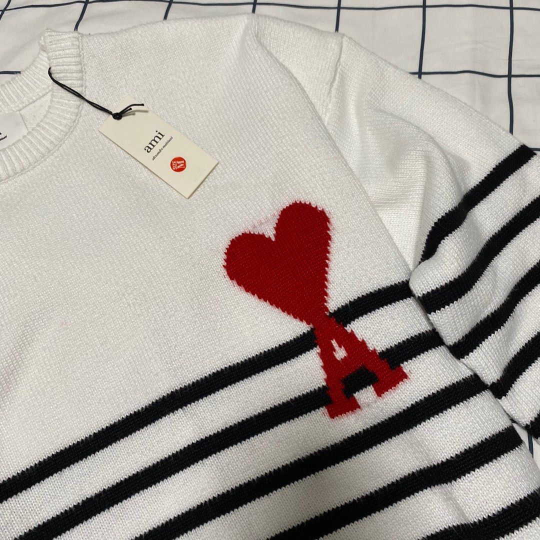 Ami Paris Stripes Sweater White (Category: Coats, Jackets and Outerwear) located in Caloocan City. Submitted by subhub (Listing ID 1207674348, Image 3). Description: for springtime with the label’s logo heart in bright red. It’s made from wool. material: wool care instructions: hand wash Rep made .