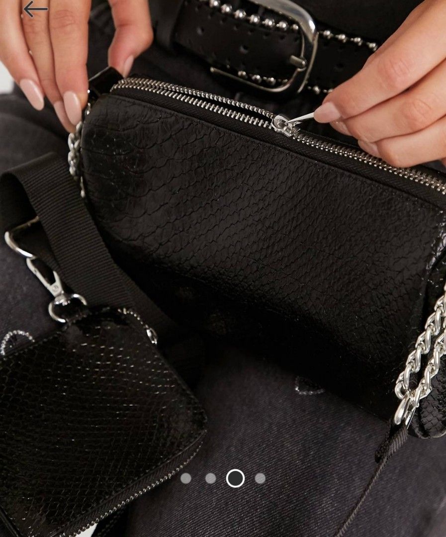 ASOS Multi Pouch Cross Body Bag In Black Snake, Women's Fashion