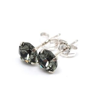 Black Diamond Swarovski Crystal 925 Sterling Silver Ear Stud Earrings - 5mm, 6mm round - Unisex Womens Mens
