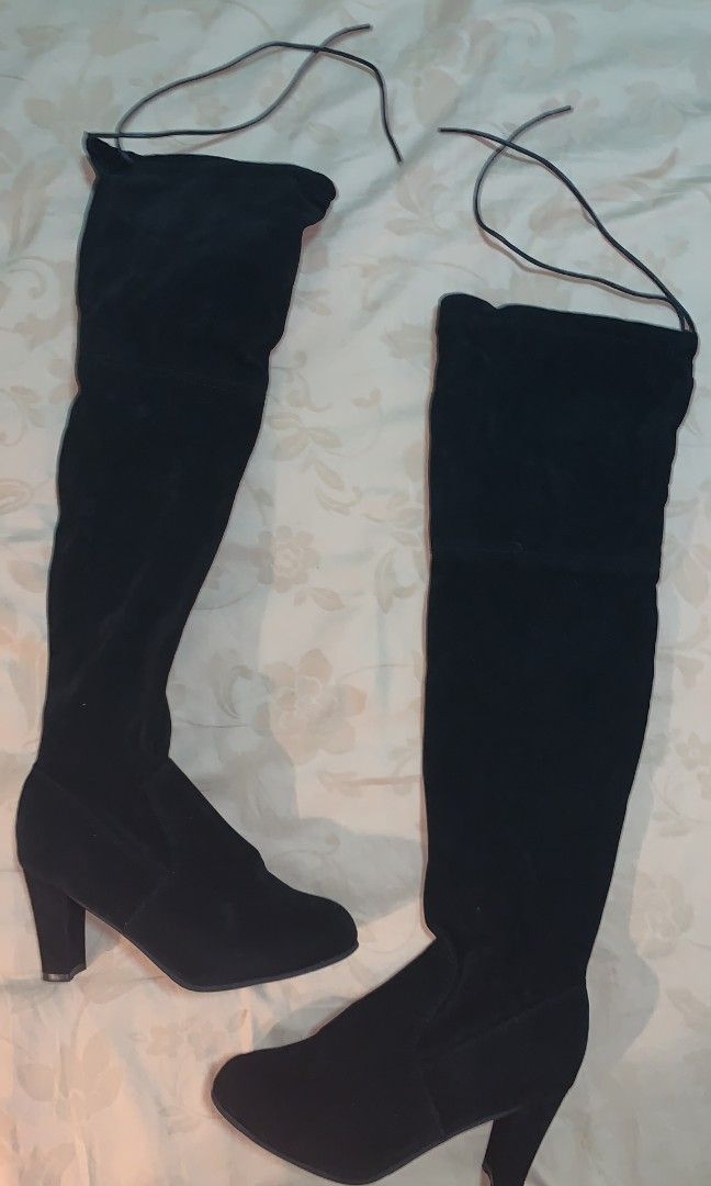 Black velvet thigh high boots Women s Fashion Footwear Boots on