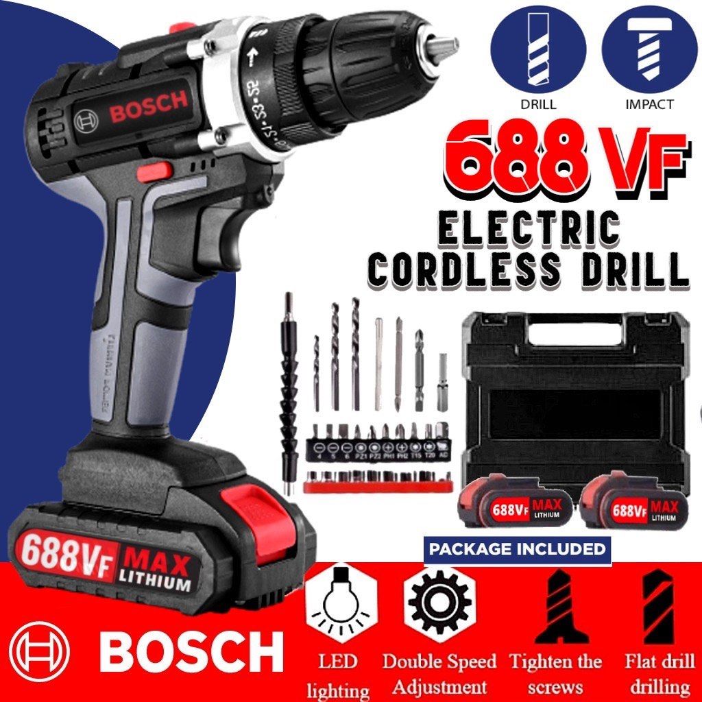 Bosch 688V 2 Battery Cordless Drill Impact Screwdriver, Furniture