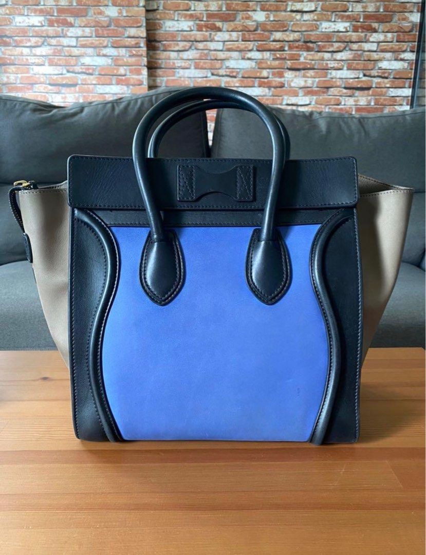 CELINE Mini Luggage Nubuck Calfskin Suede Leather Tote Bag Tri-Color 