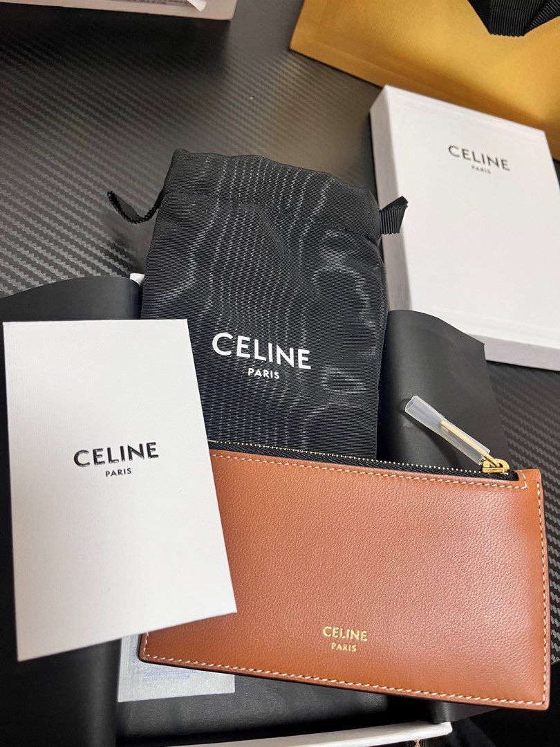 Celine Compact Card Holder in Triomphe Canvas and Lambskin, 名牌, 手袋及銀包