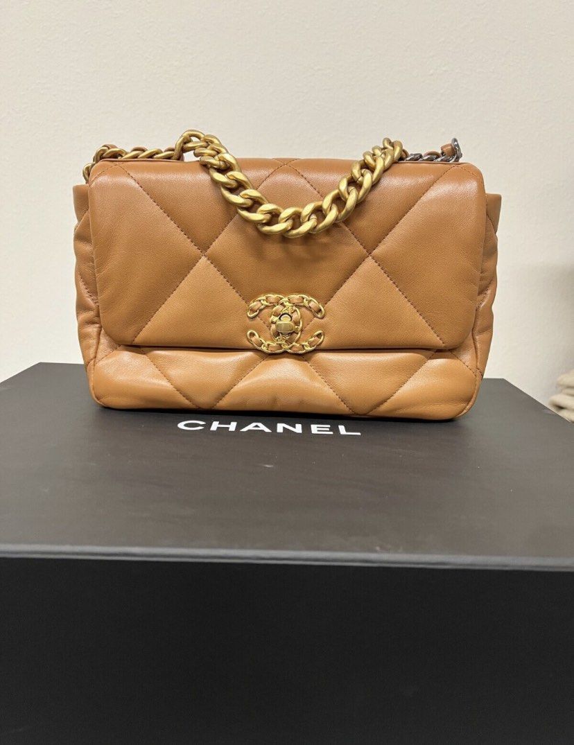 1990s Chanel Camel Brown Double Flap 10 Bag at 1stDibs