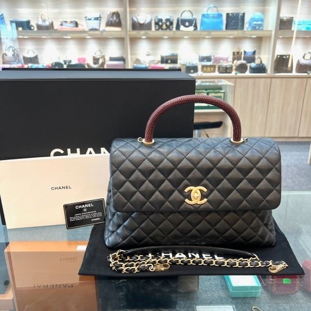 SOLD** CHANEL Coco Handle (Lizard) Full Leather Large GHW, Luxury, Bags &  Wallets on Carousell