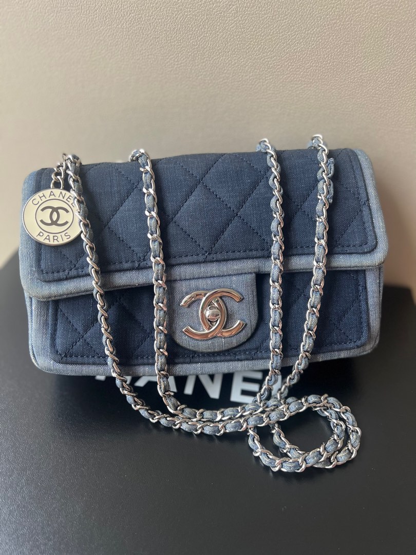 Chanel Small XXL Denimpression Flap Bag Aged Green Denim Silver Hardwa   Coco Approved Studio