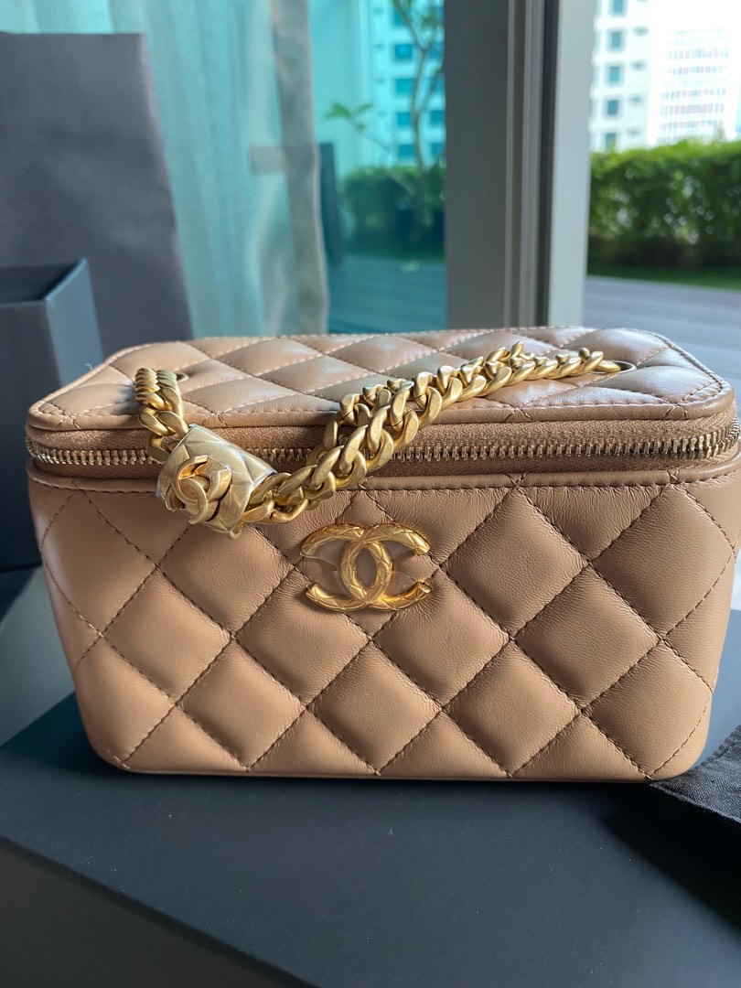 Chanel mini vanity beige, Luxury, Bags & Wallets on Carousell