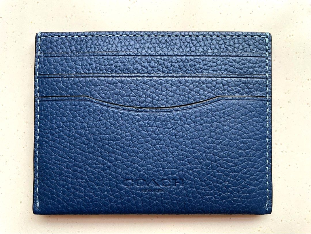 COACH Deep Blue Leather Card Case / Holder, Men's Fashion, Watches
