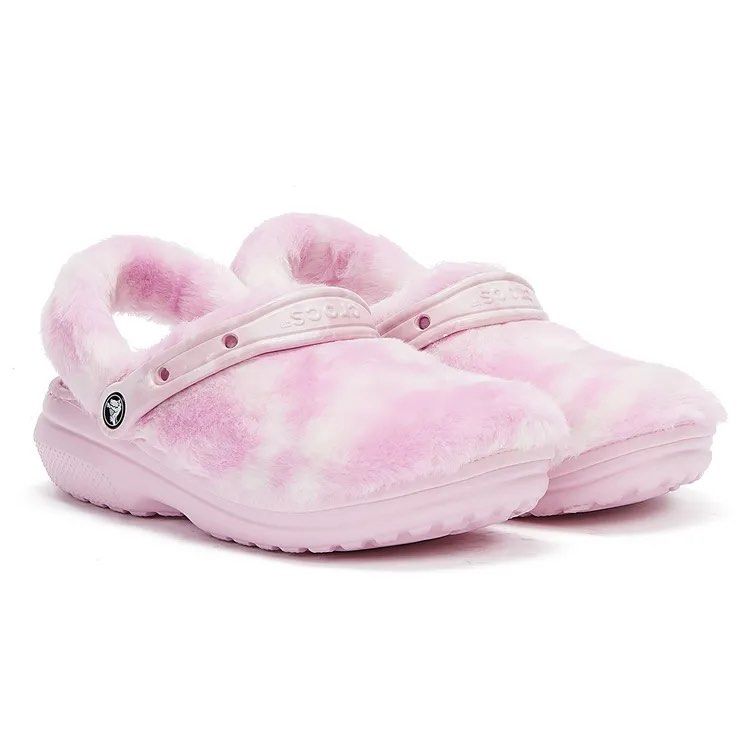 Pink crocs with white fur online
